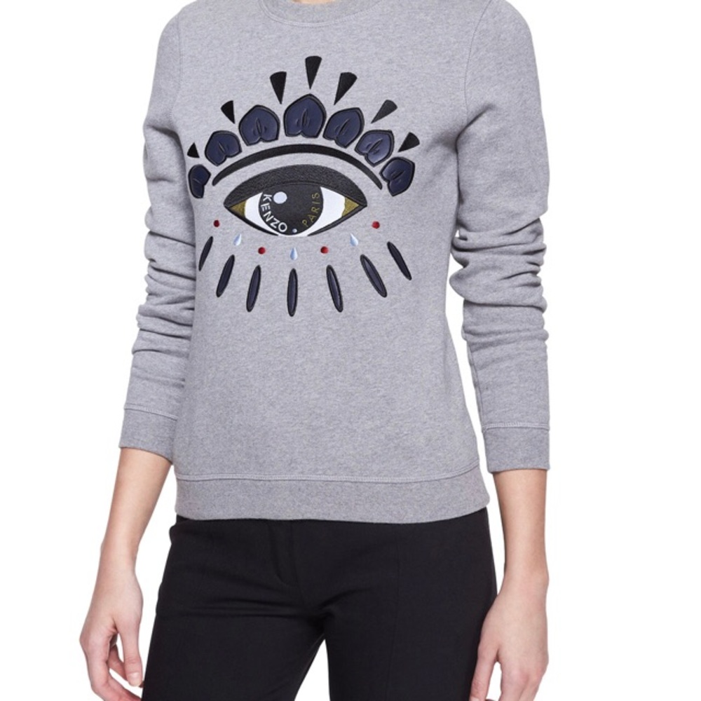 Kenzo eye embroidered cotton sweater sz m grey
